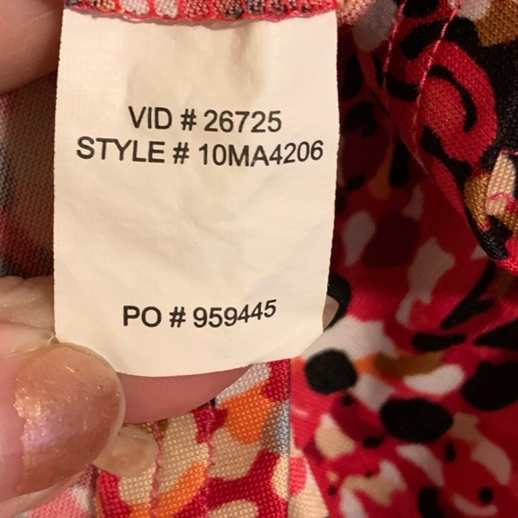 Orvis size 6 ruched fit and flare abstract art print dress pink coral midi - Picture 6 of 6